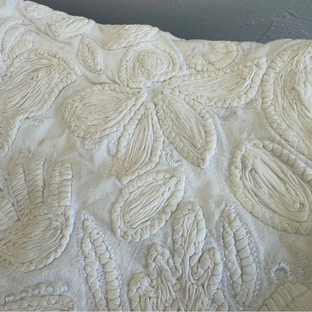West Elm Embroidered Floral Pillow Cover Cream White Ivory 18x18